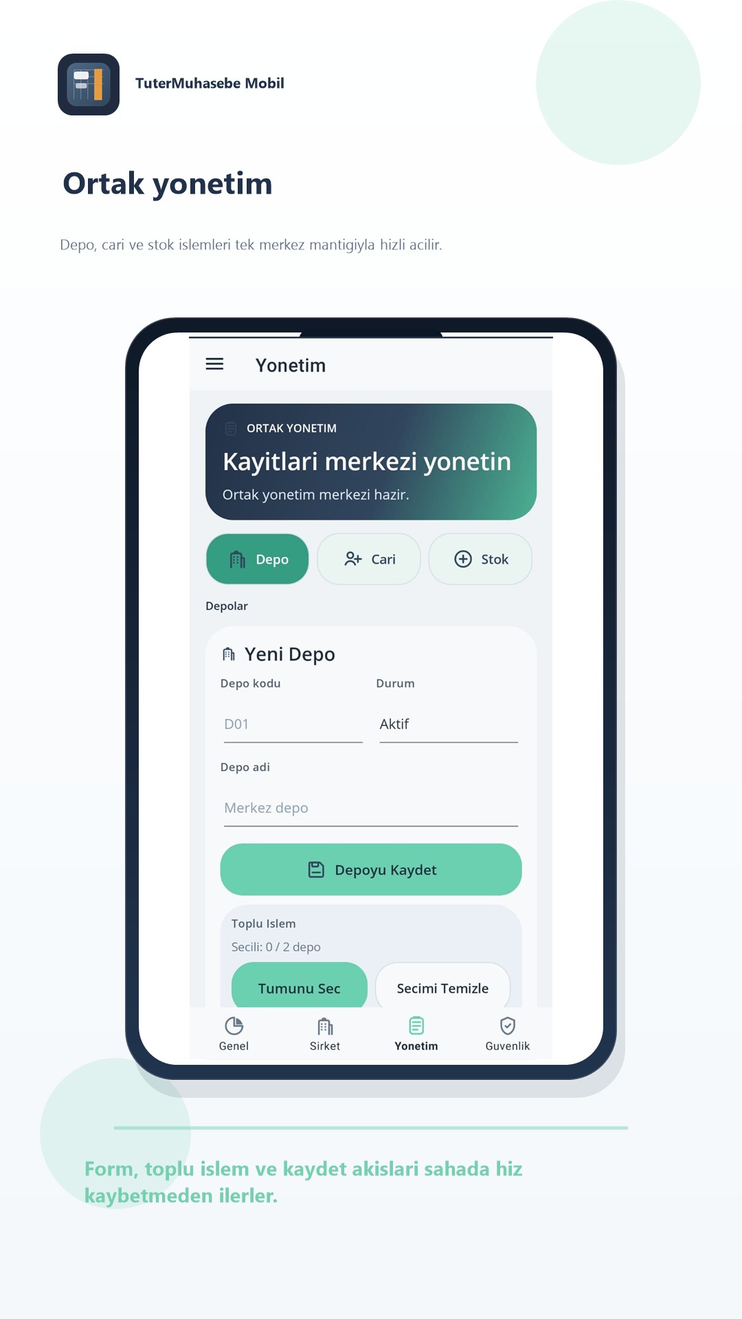 TuterMuhasebe mobil ortak yönetim ekran görüntüsü